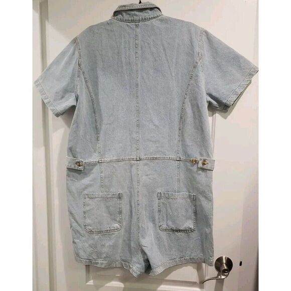COWOKA Womens Casual Distressed Zip Short Sleeve Denim‎ Romper - Picture 4 of 8